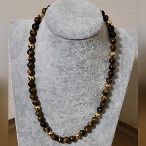 Elegant Brown and Gold Tiger's Eye Beaded Necklace